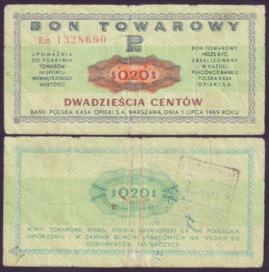 1969 Poland 20 Cents (Foreign Exchange Currency) L001361